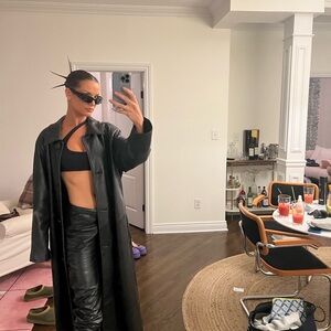 Black 100% Leather Trench Coat